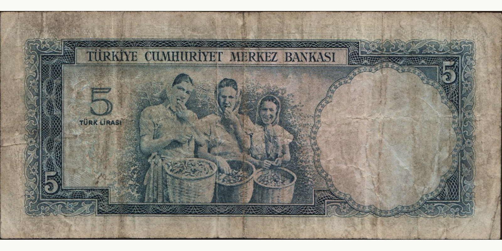 5 lira Turkey 1961 — Back side