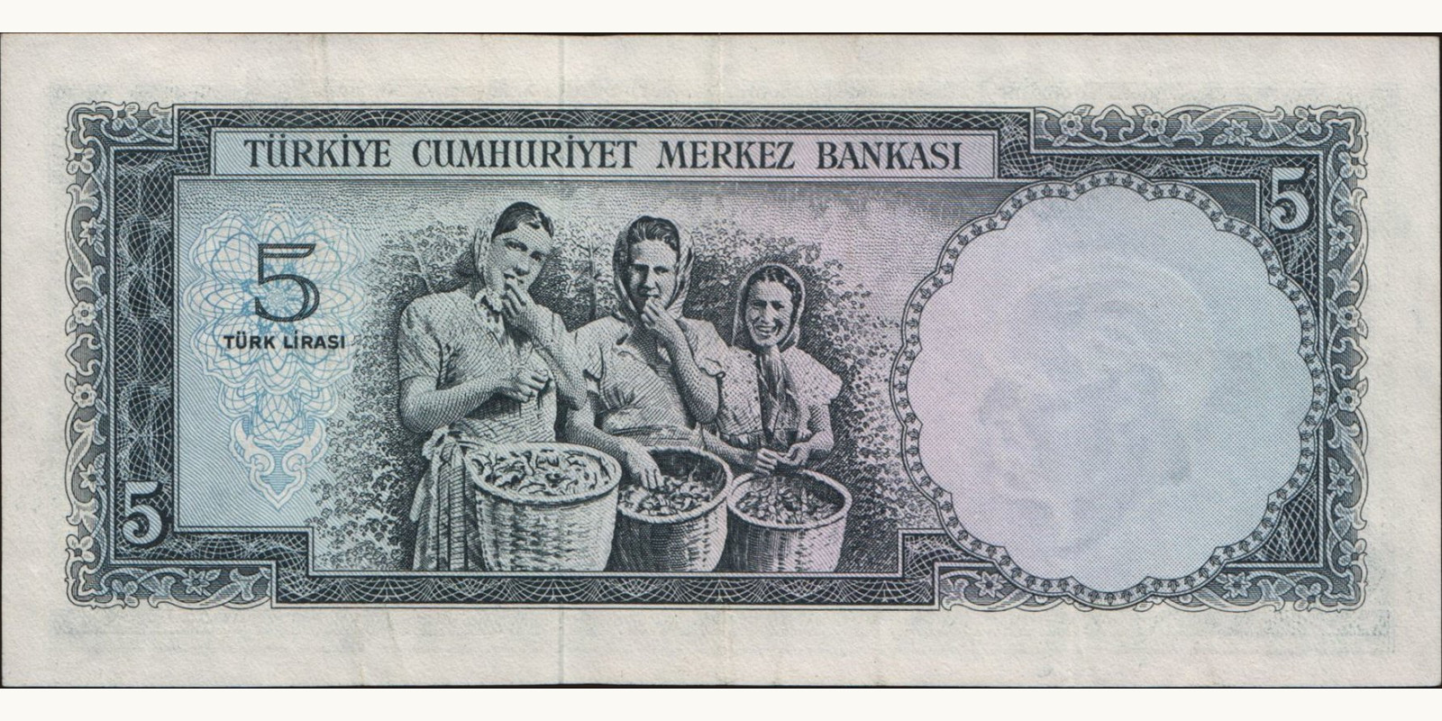 5 lira Turkey 1965 — Back side