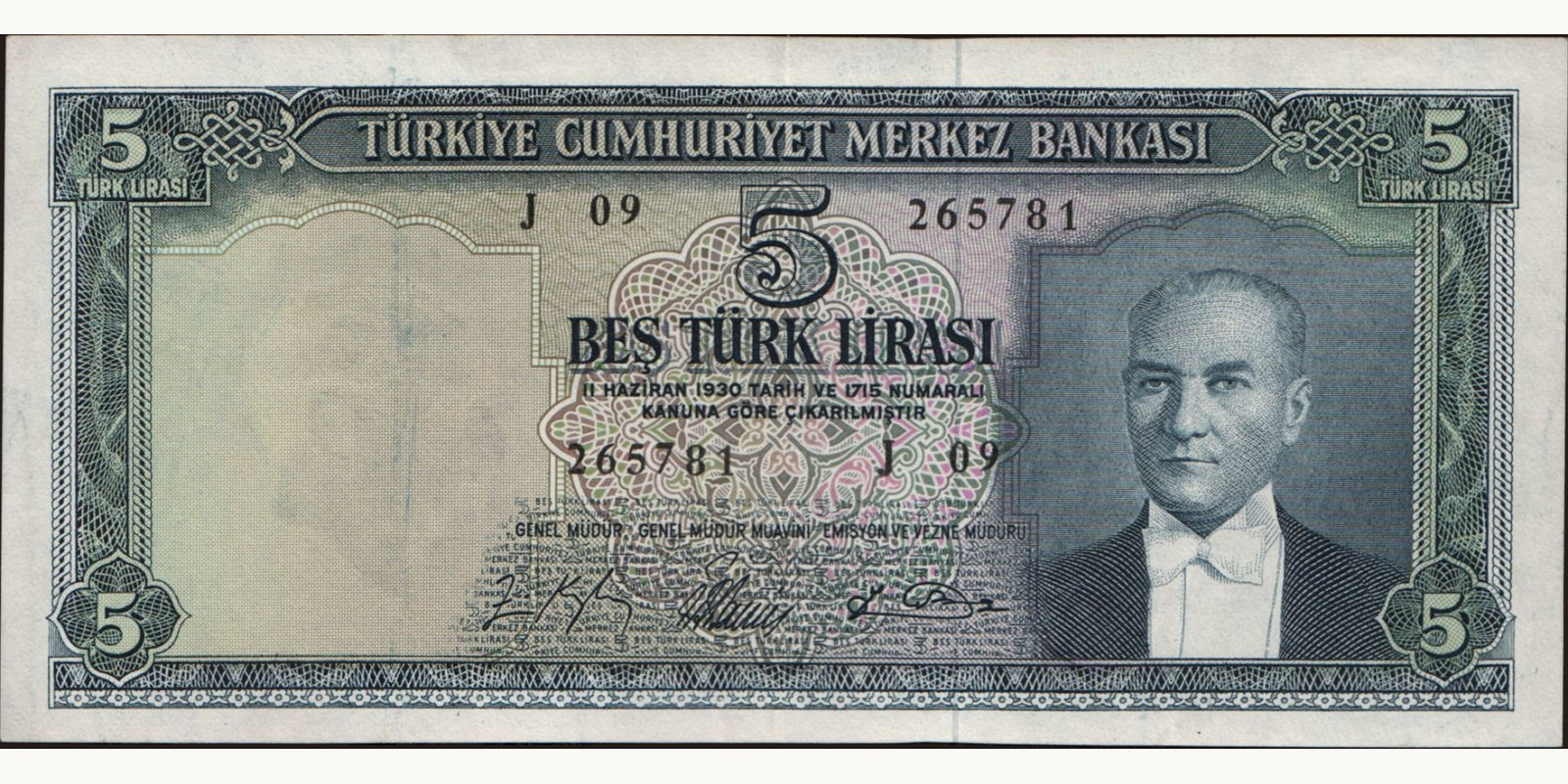 5 lira Turkey 1965 — Front side