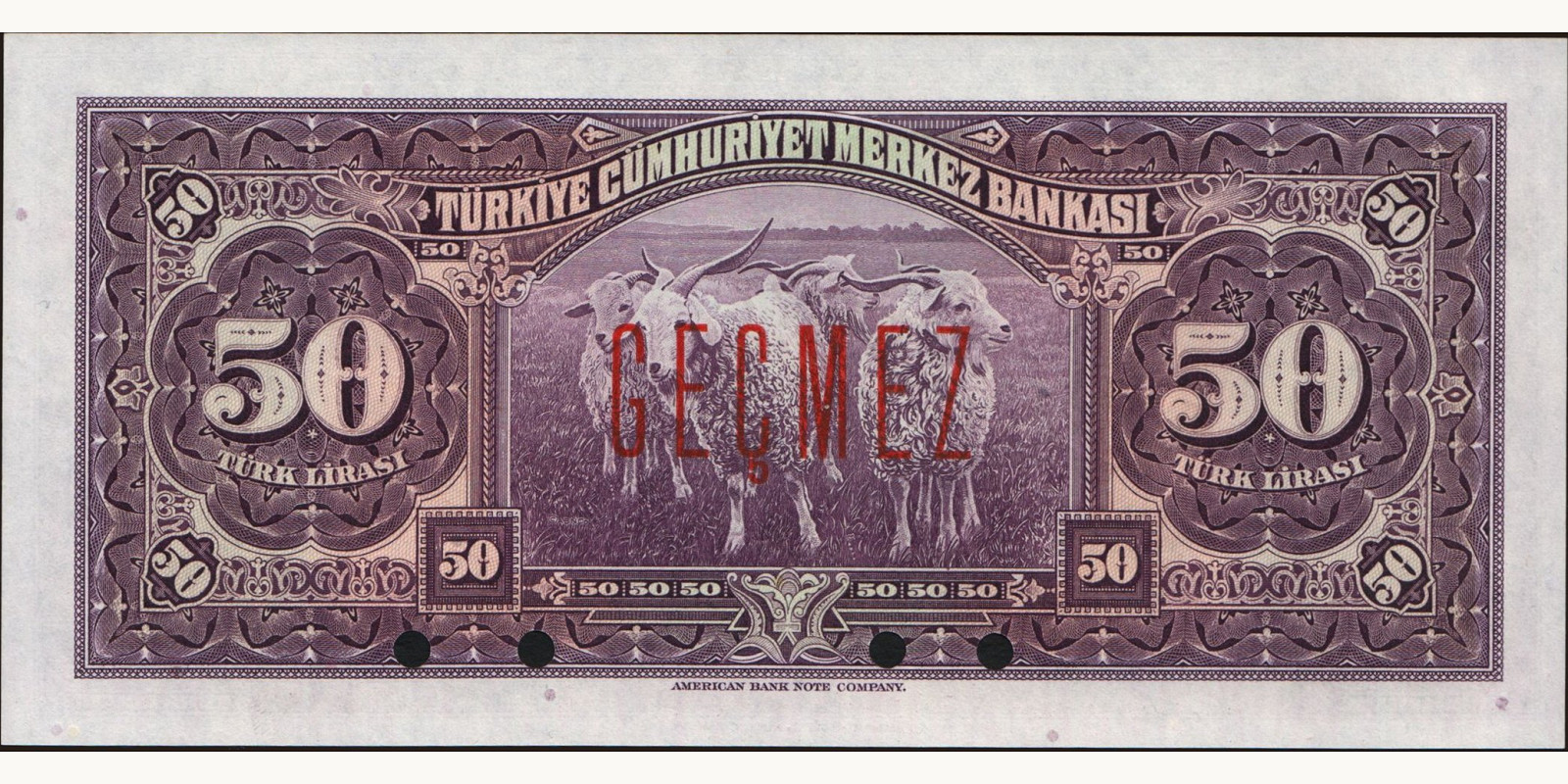 50 lira Turkey 1942 — Back side