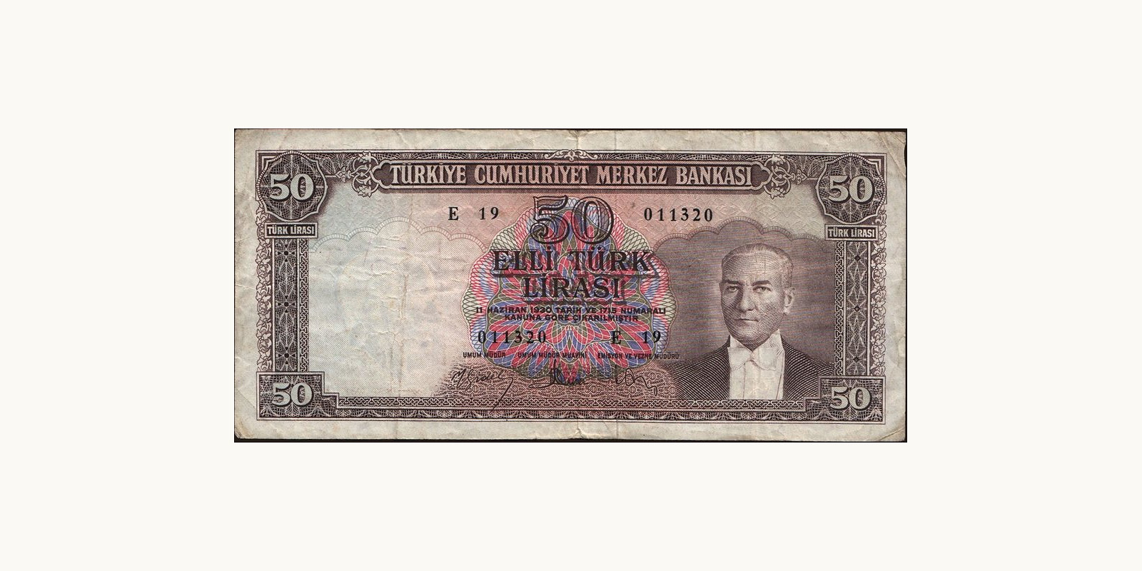 50 lira Турция 1960 — Лицевая сторона