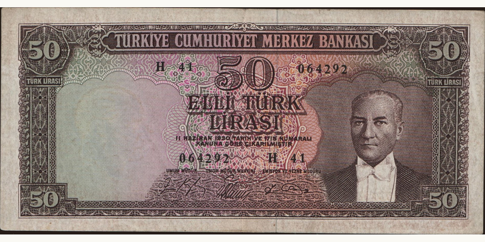 50 lira Turkey 1964 — Front side