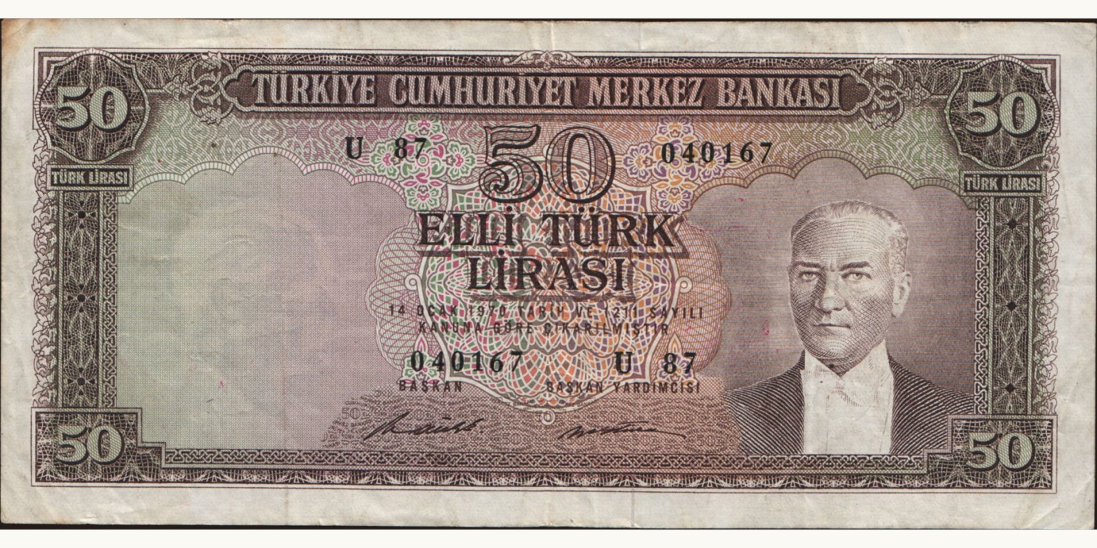 50 lira Turkey 1971 — Front side