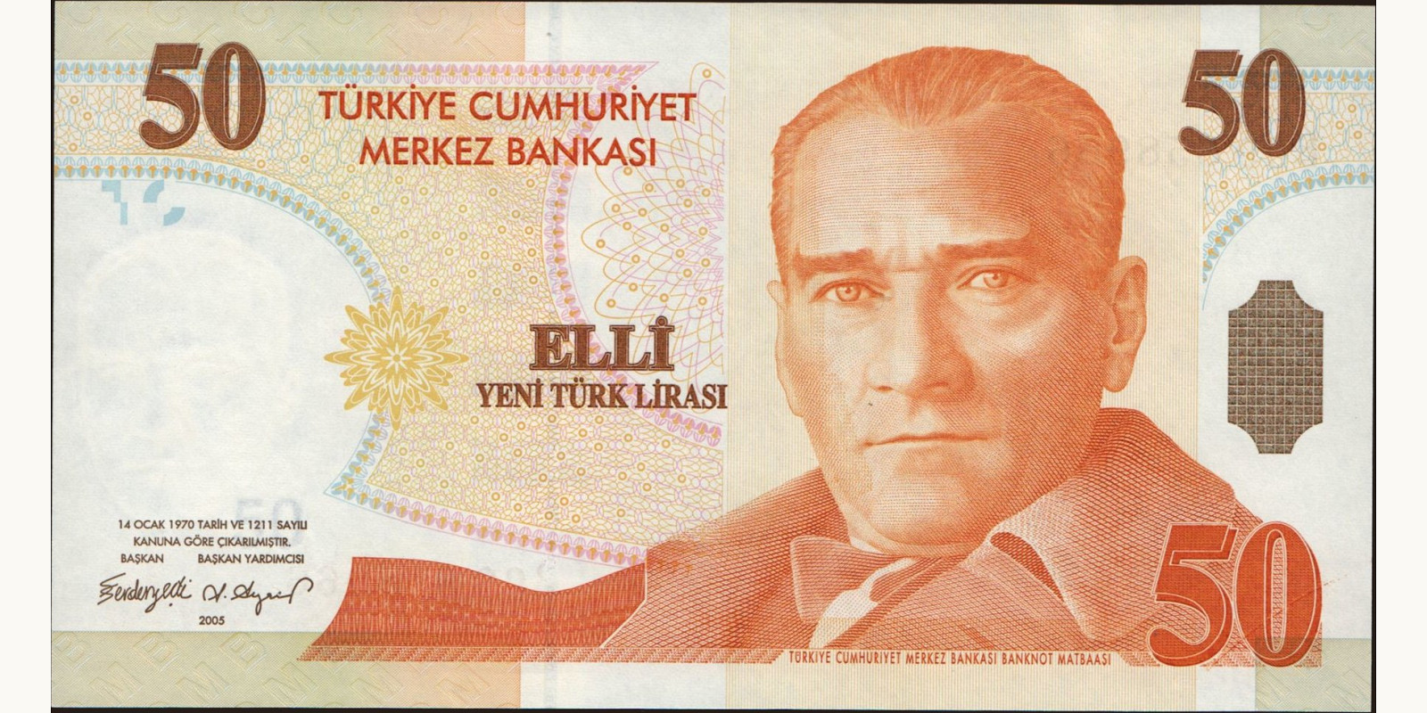 50 lira Турция 2005 — Лицевая сторона