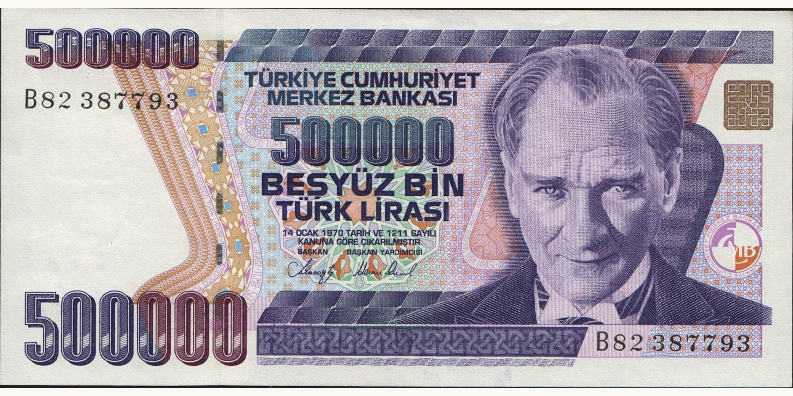 500000 lira Turkey 1993 — Front side