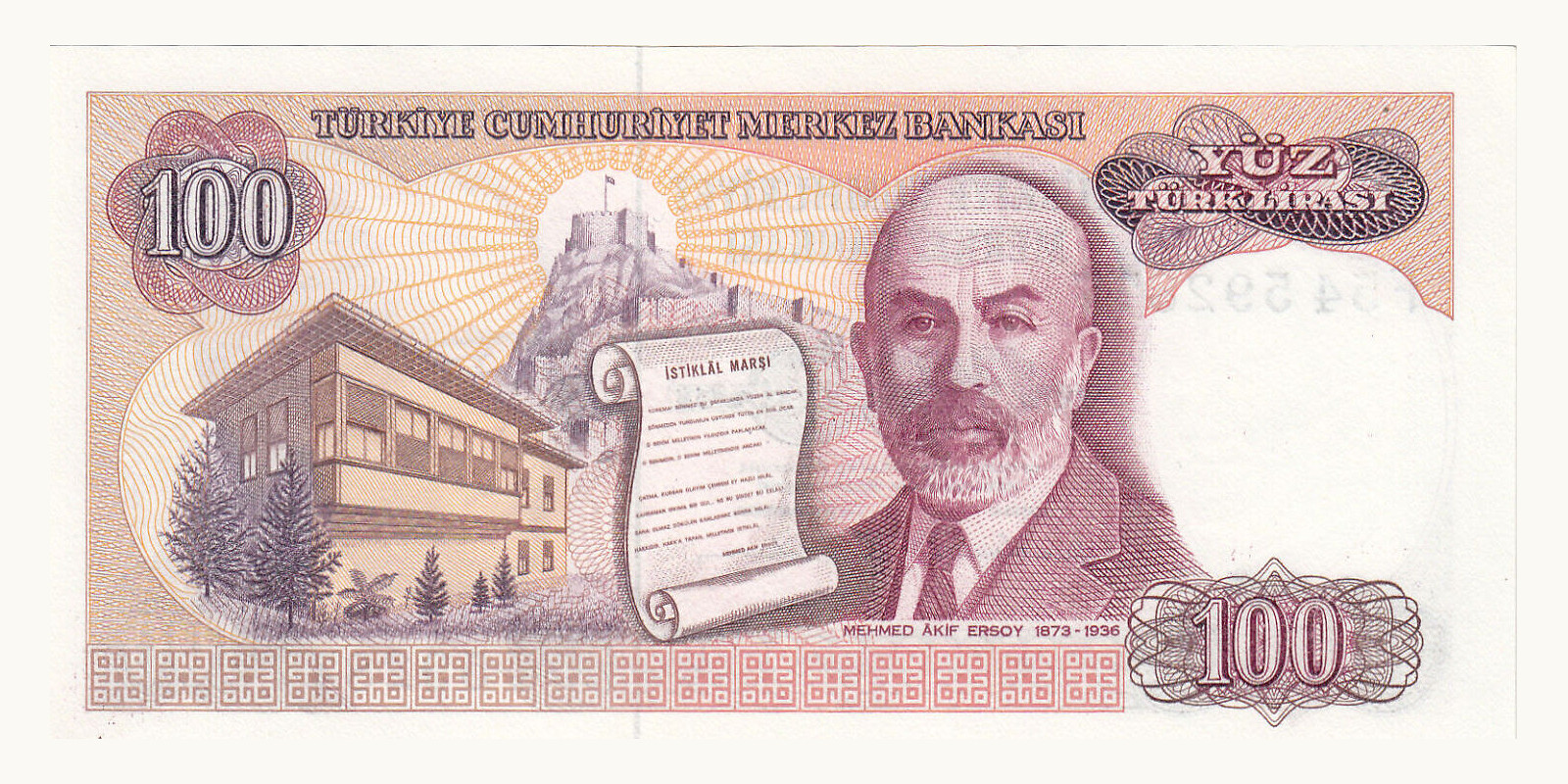 100 lira Turkey 1984 — Back side