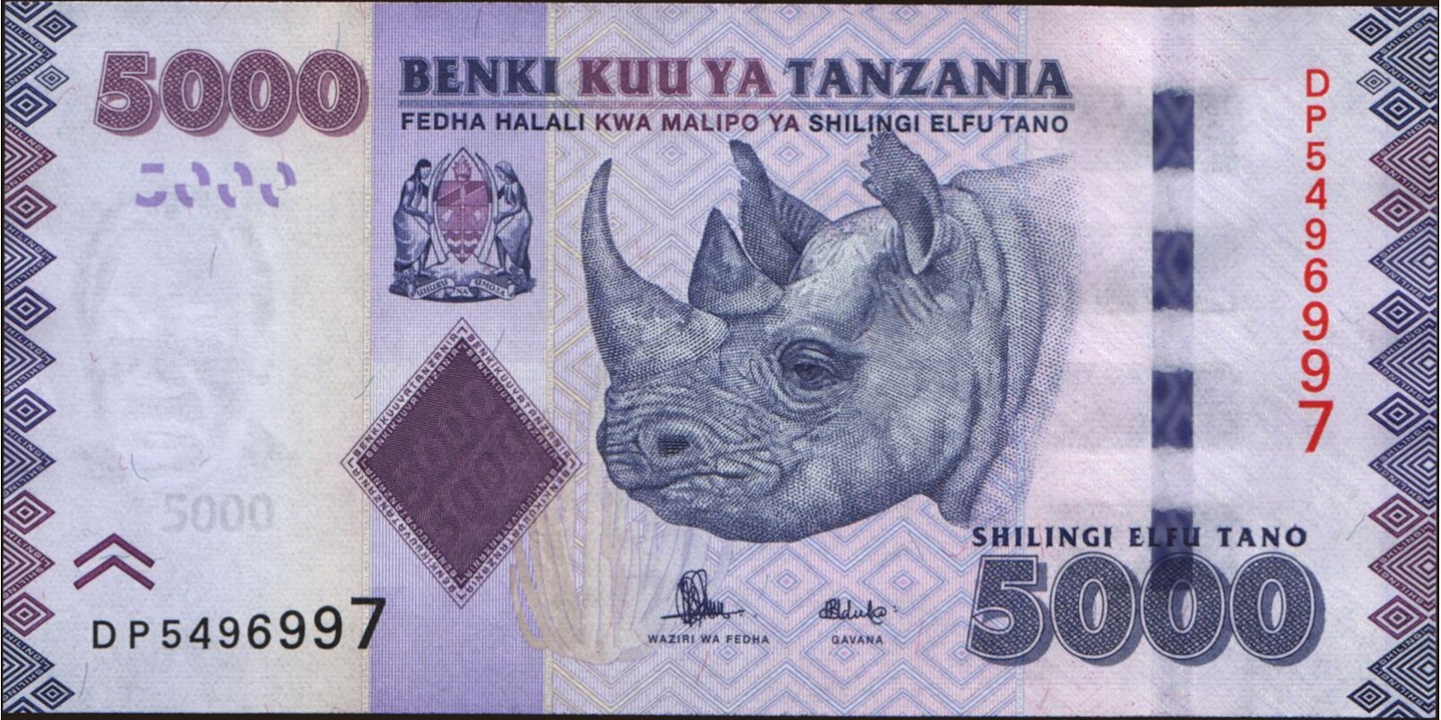 5000 shilin Tanzania 2010 — Front side