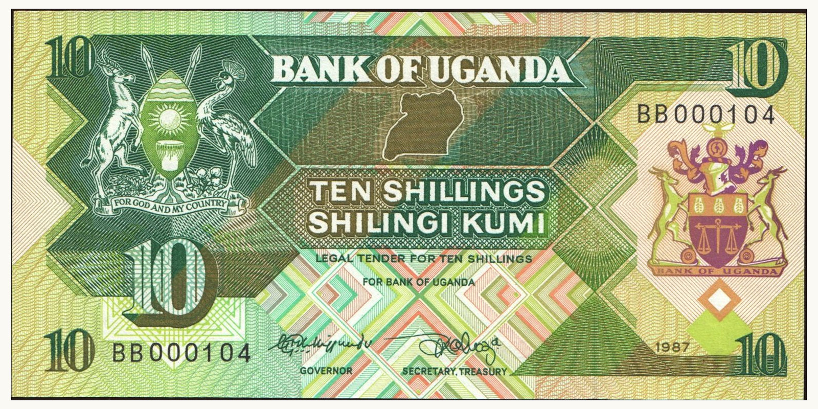 10 shilling Uganda 1987 — Front side