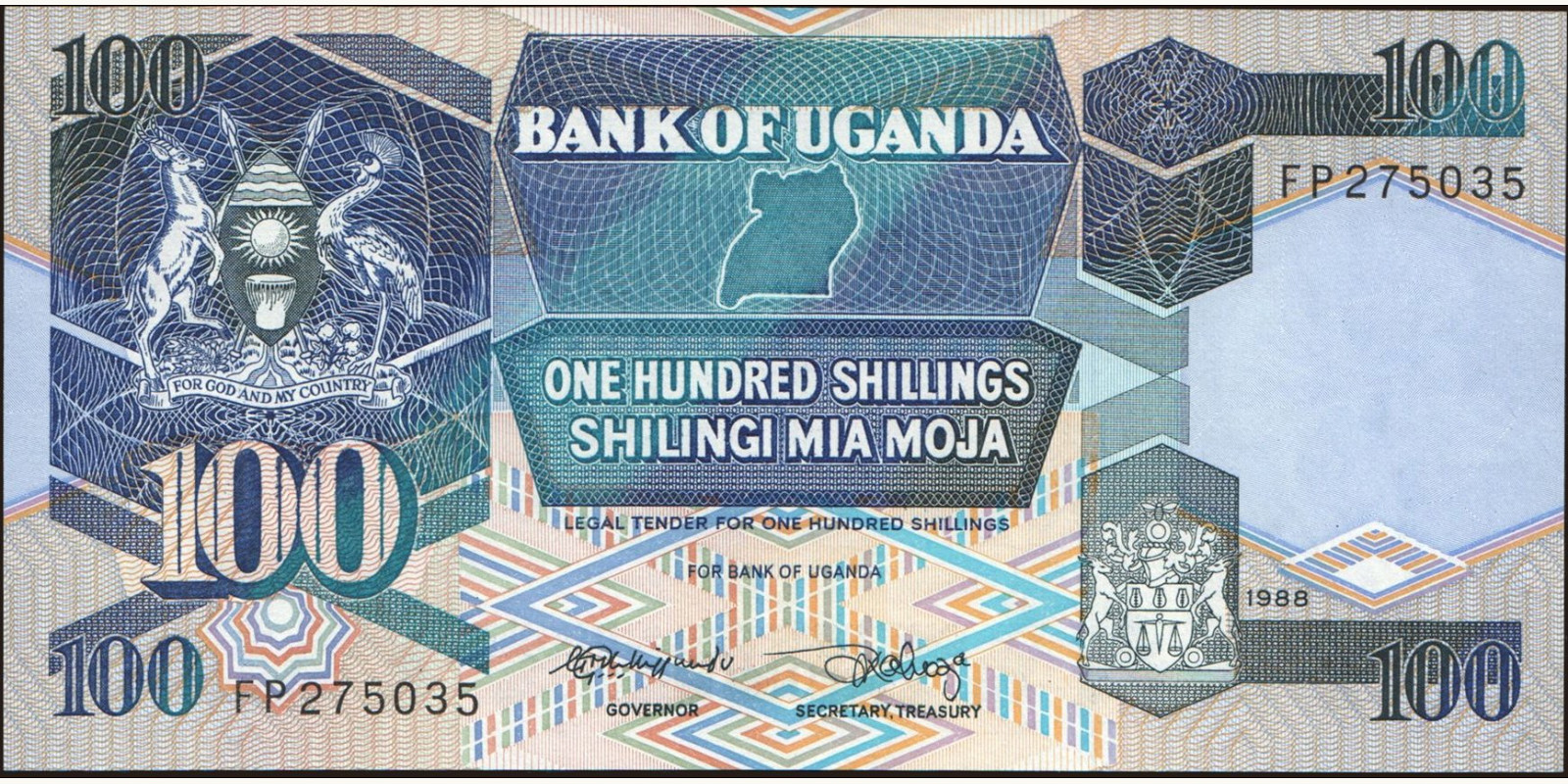100 shilling Uganda 1988 — Front side