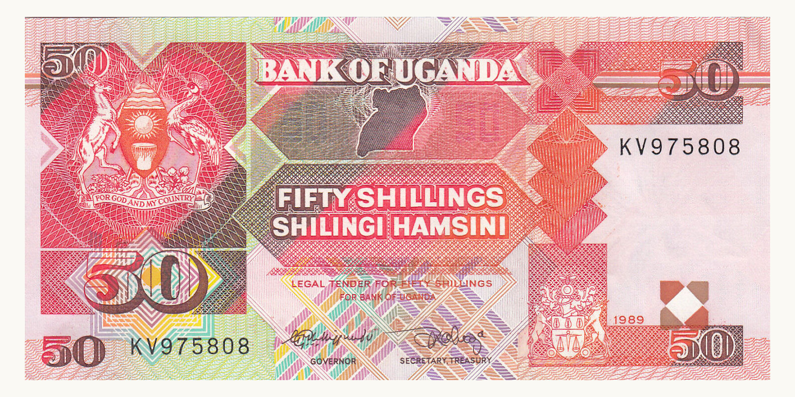 50 shillings Уганда 1989 — Лицевая сторона