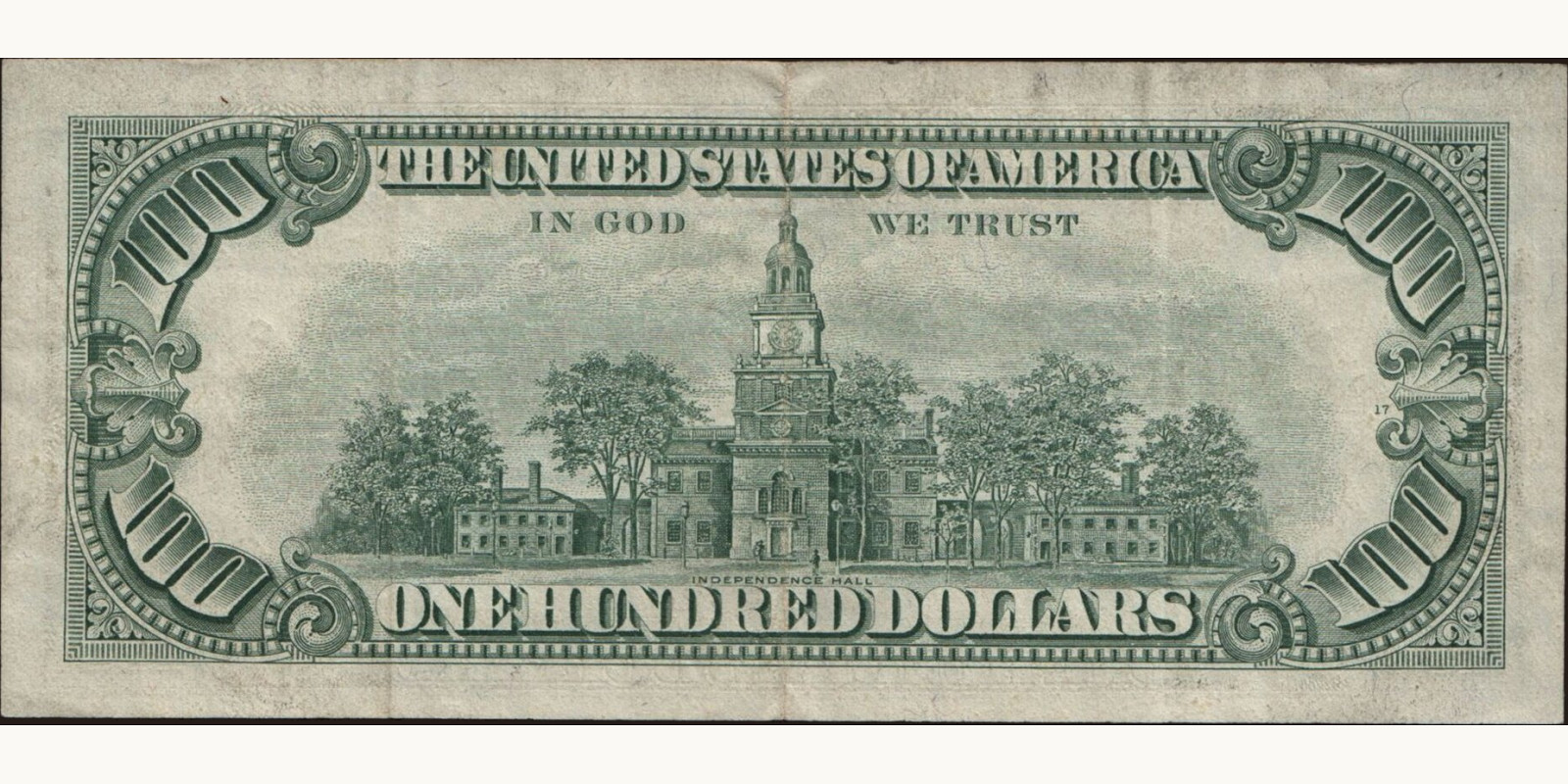 100 dollars США 1974 — Оборотная сторона