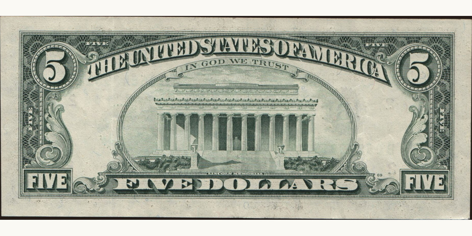 5 dollars США 1988 — Оборотная сторона