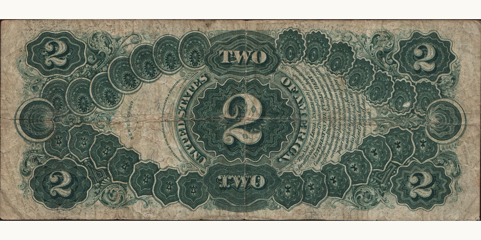 2 dollars United States 1917 — Back side