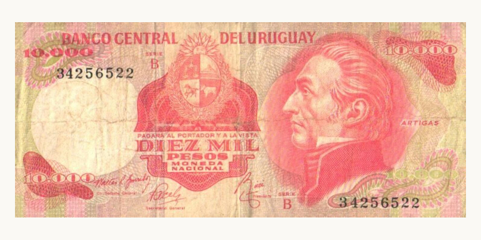 10000 peesot Уругвай 1974 — Лицевая сторона