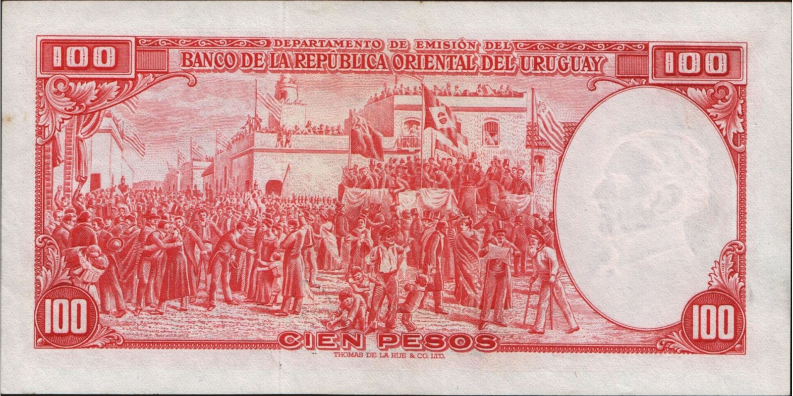 100 pesos Уругвай 1939 — Оборотная сторона