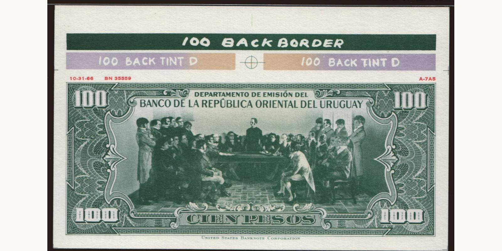 100 pesos Уругвай 1966 — Оборотная сторона
