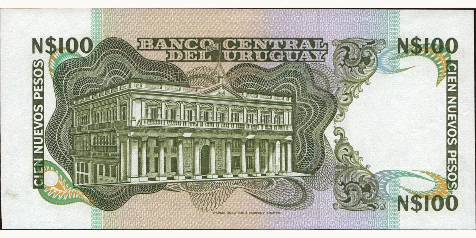 100 pesos Уругвай 1987 — Оборотная сторона