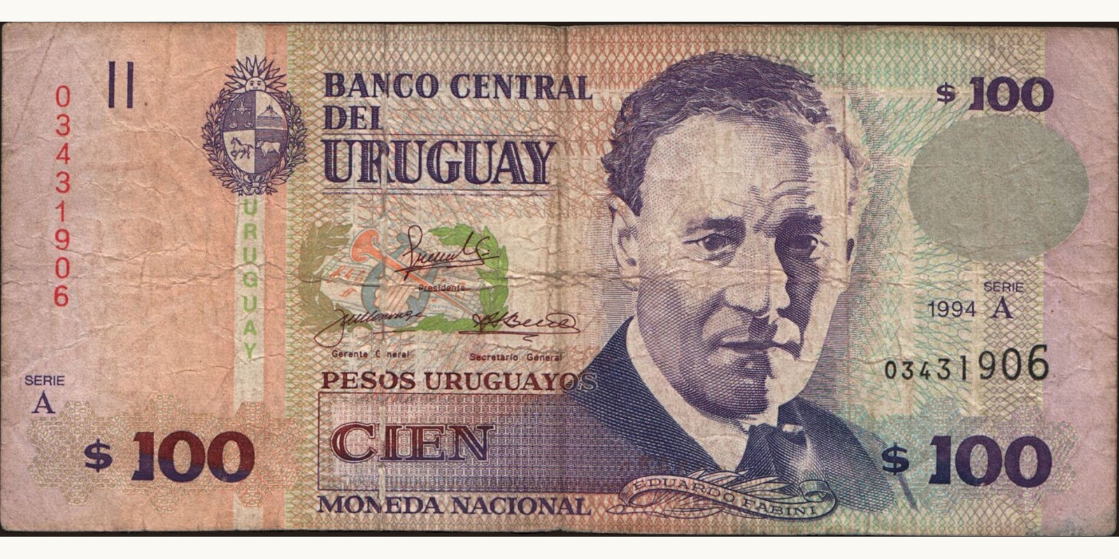 100 pesos Uruguay 1994 — Front side