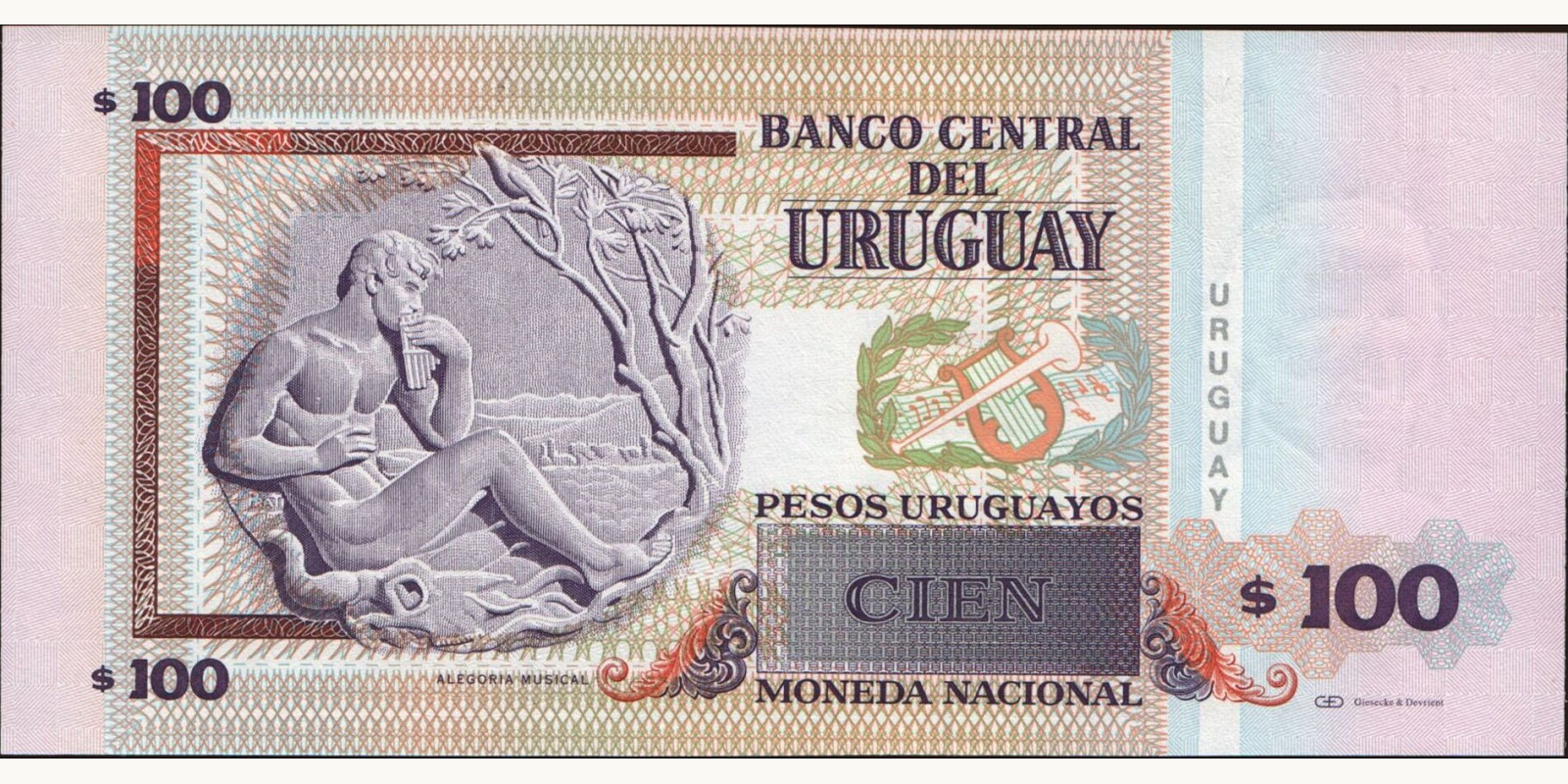 100 pesos Уругвай 2006 — Оборотная сторона
