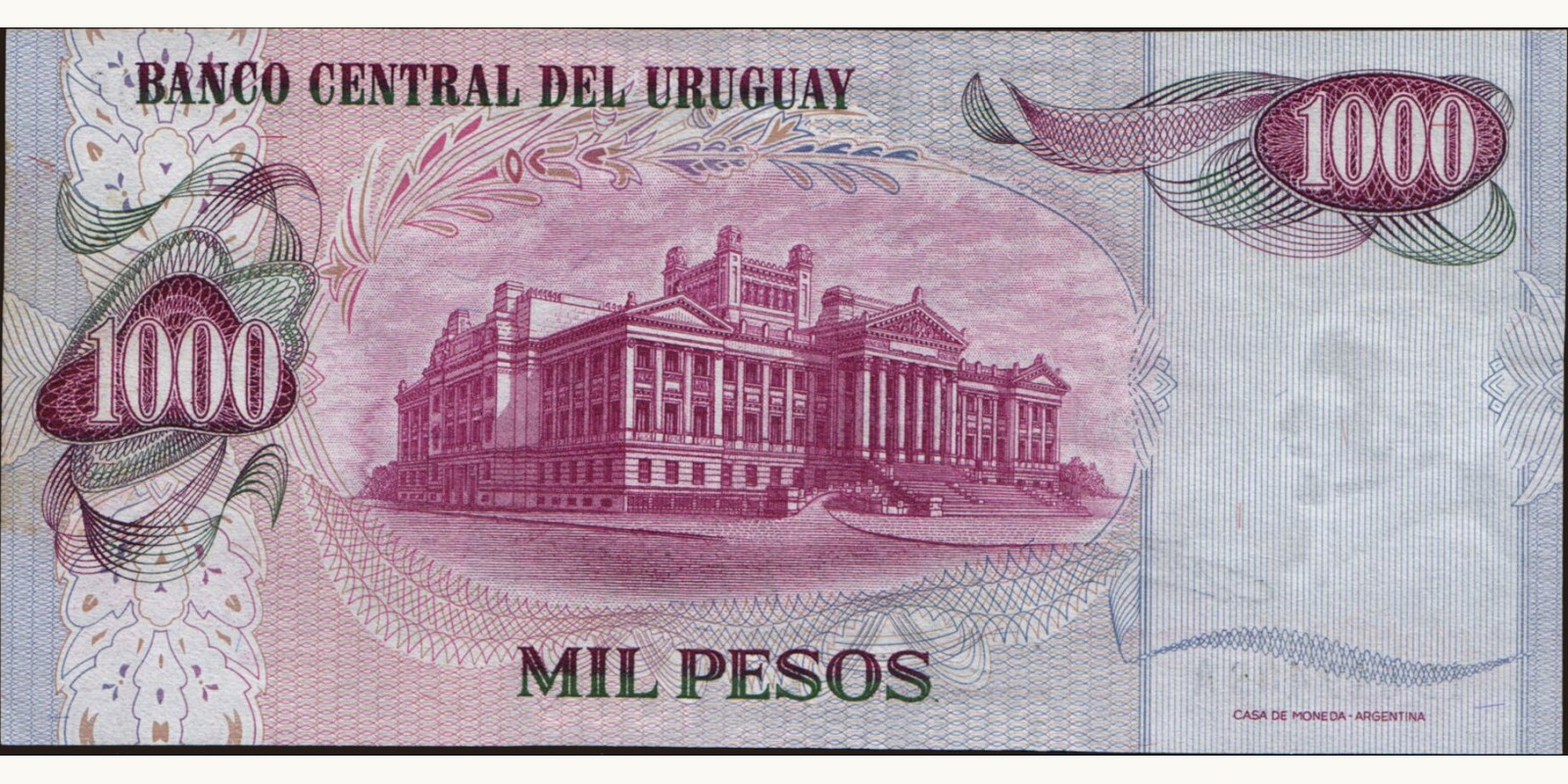 1000 pesos Уругвай 1974 — Оборотная сторона