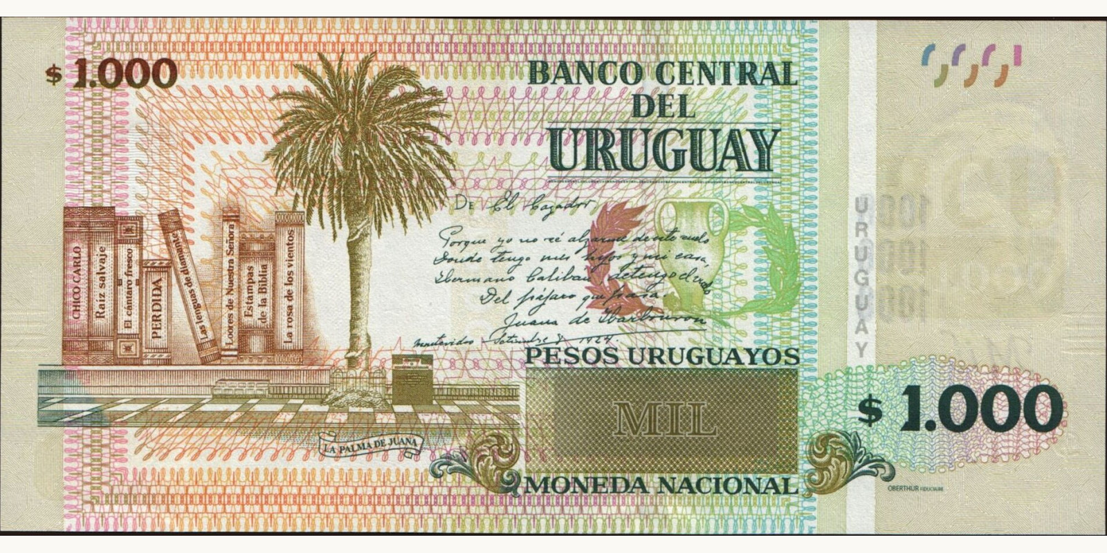 1000 pesos Уругвай 2015 — Оборотная сторона