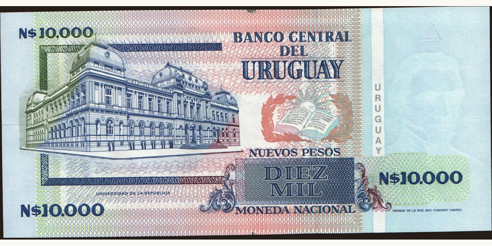 10000 pesos Uruguay 1989 — Back side