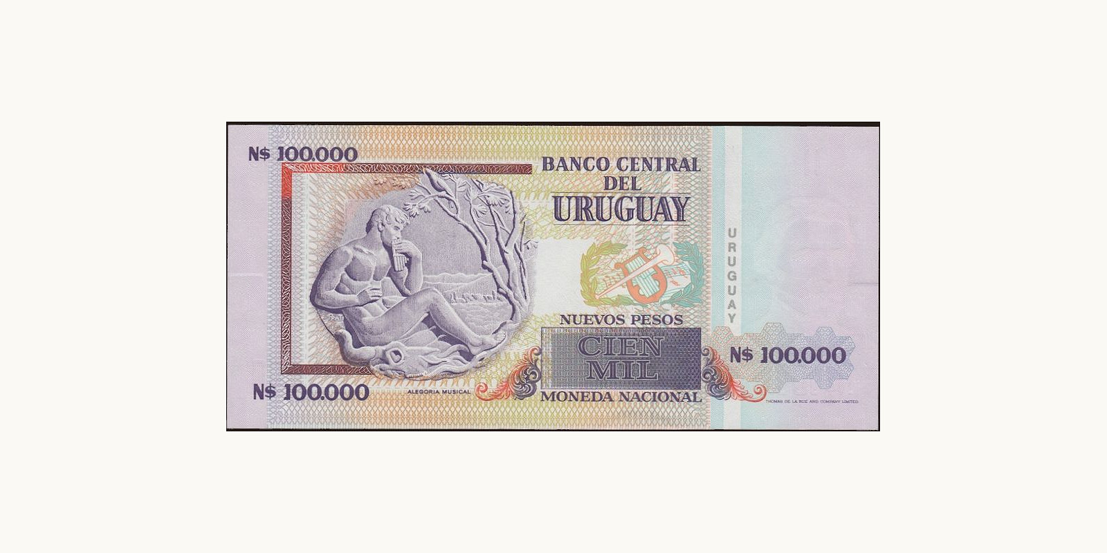 100000 pesos Uruguay 1992 — Back side