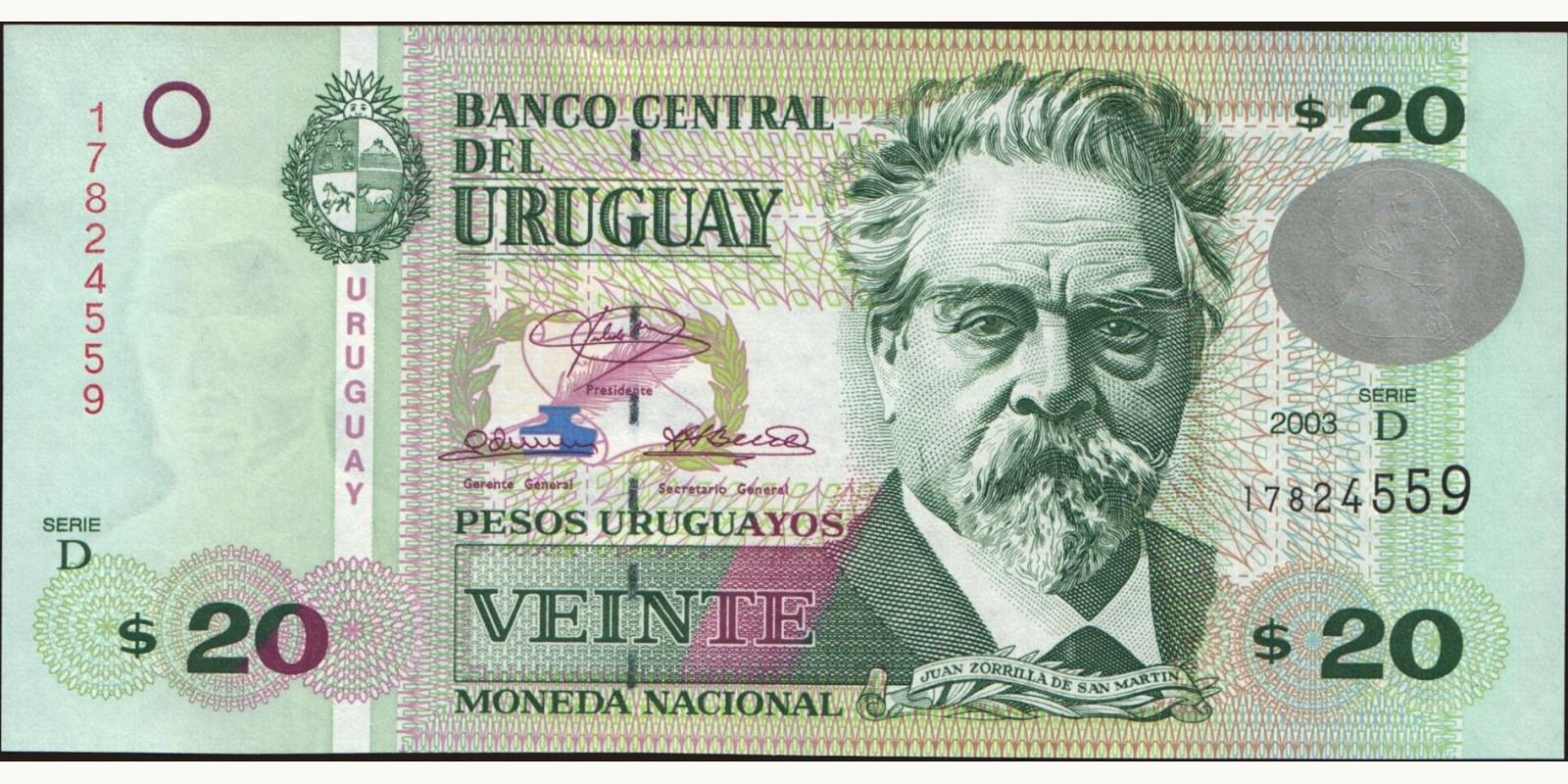 20 pesos Уругвай 2003 — Лицевая сторона