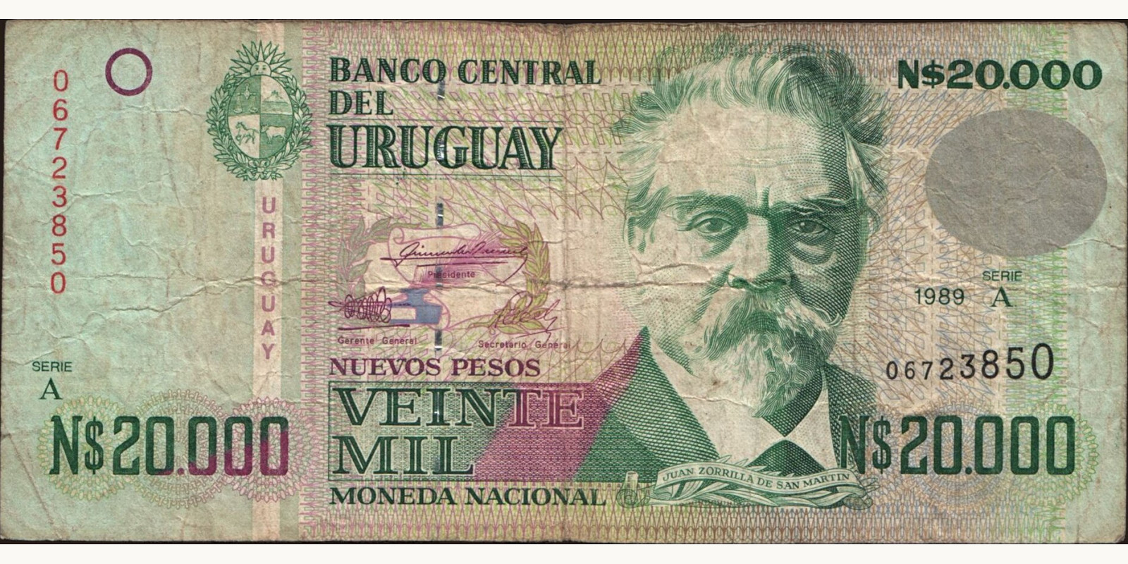 20000 pesos Uruguay 1989 — Front side