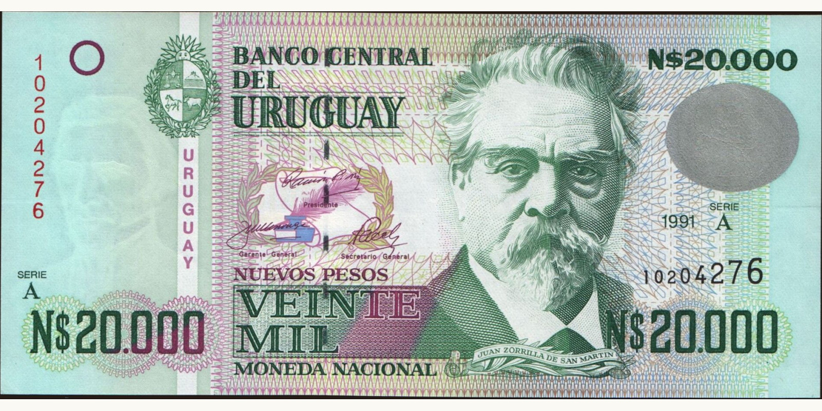 20000 pesos Уругвай 1991 — Лицевая сторона