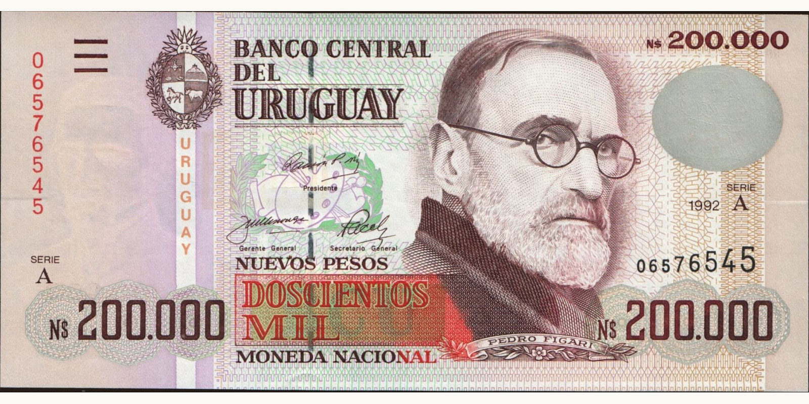 200000 pesos Uruguay 1992 — Front side