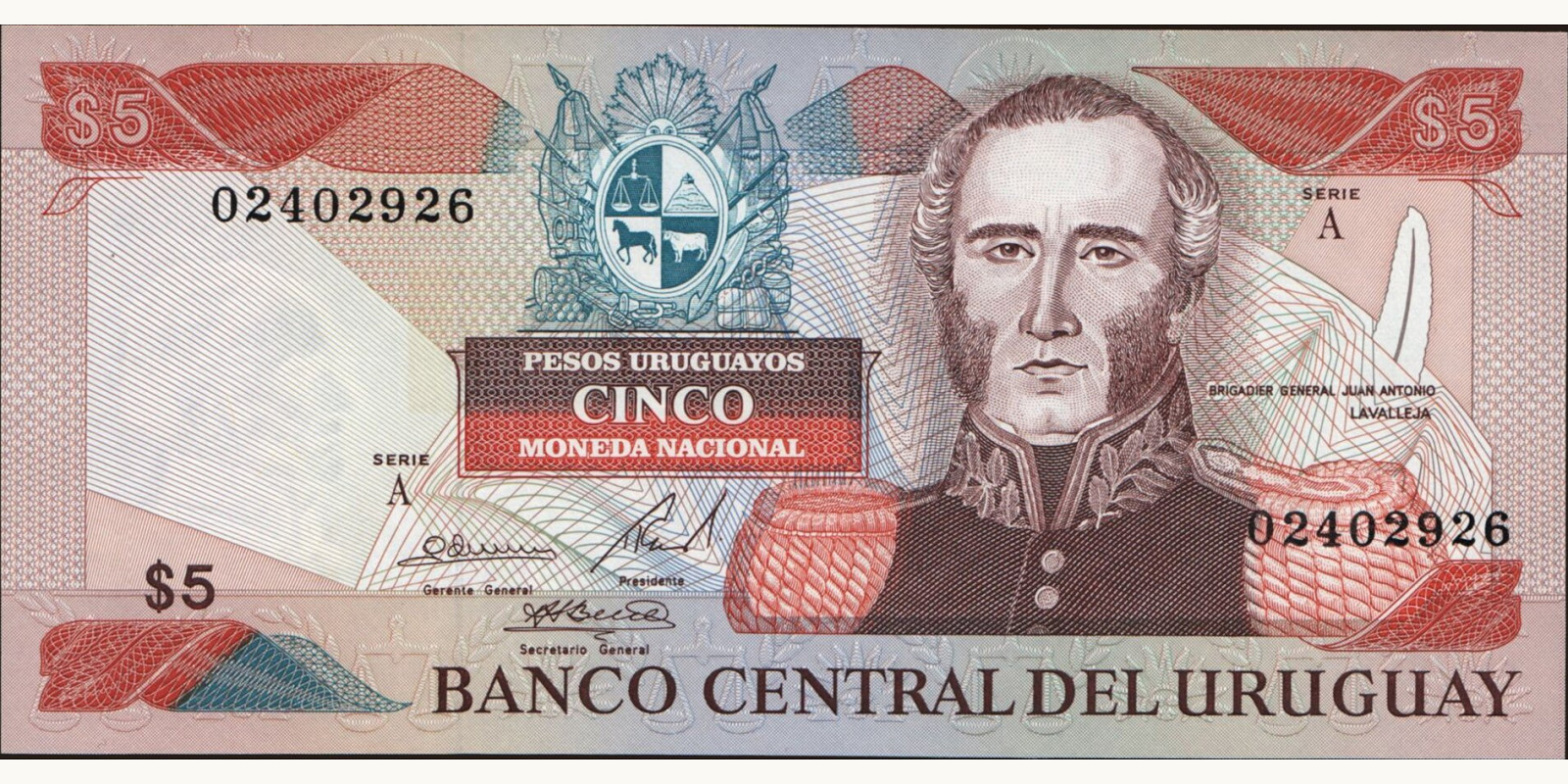 5 pesos Uruguay 1997 — Front side