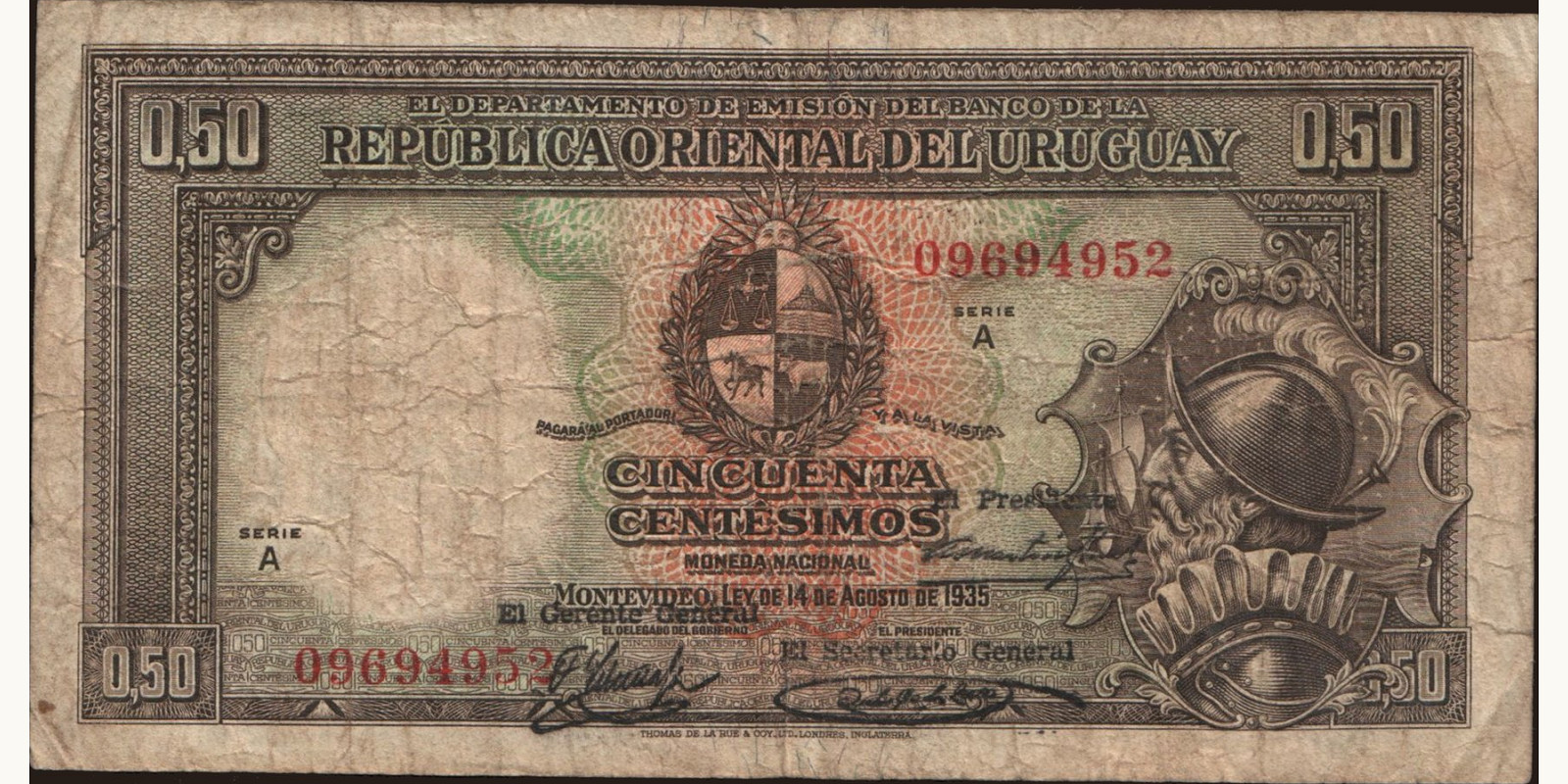50 centesimos Uruguay 1935 — Front side