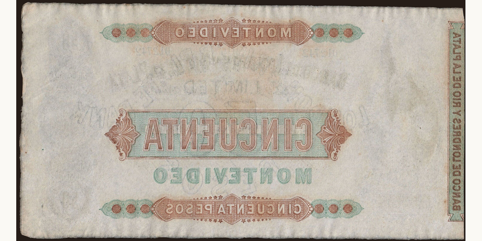 50 pesos Уругвай 1872 — Оборотная сторона