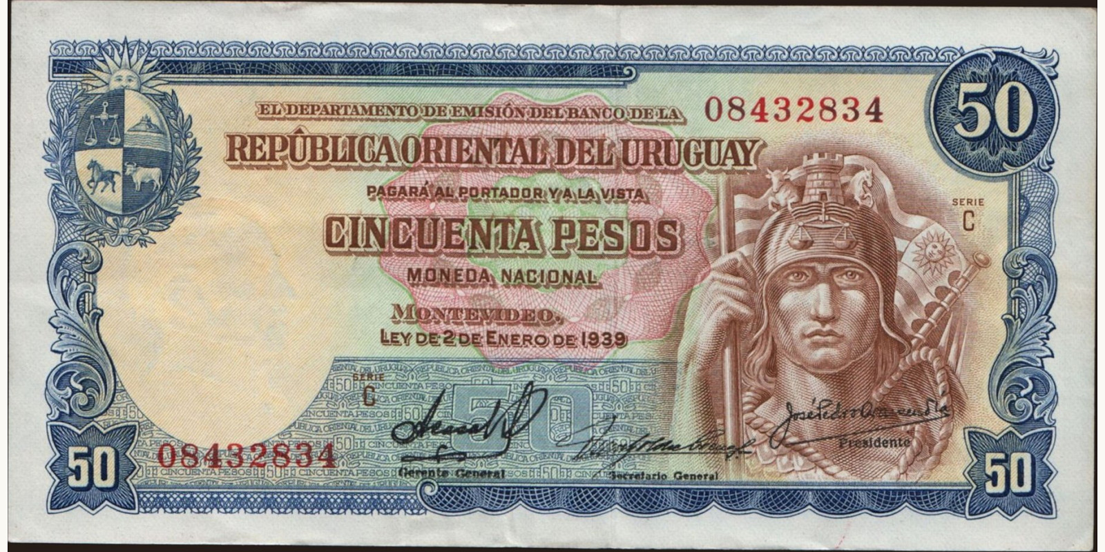 50 pesos Uruguay 1939 — Front side