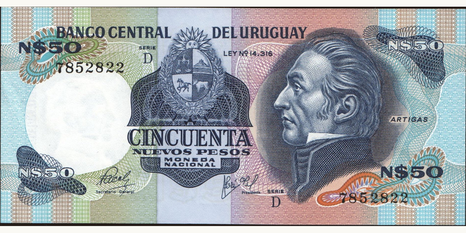 50 pesos Уругвай 1981 — Лицевая сторона