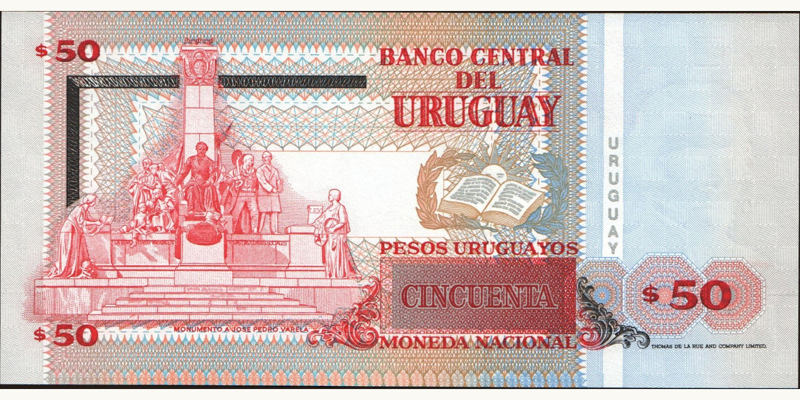 50 pesos Уругвай 1994 — Оборотная сторона