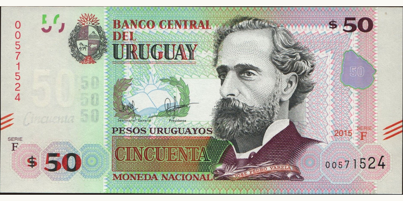 50 pesos Уругвай 2015 — Лицевая сторона