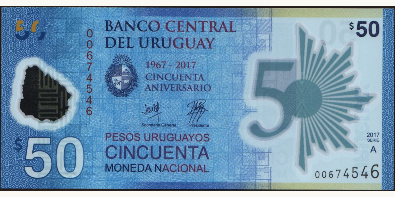 50 pesos Uruguay 2017 — Front side