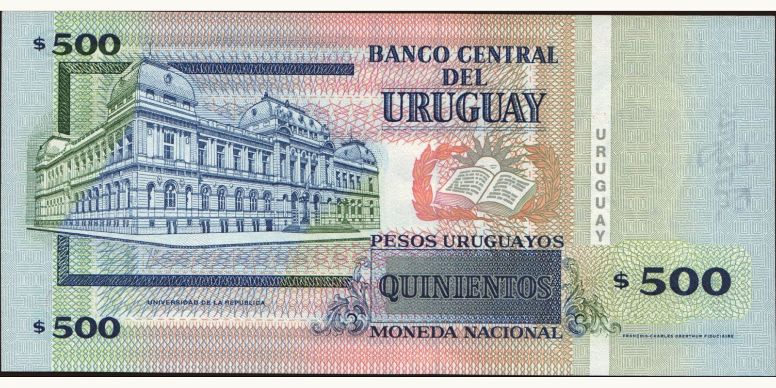 500 pesos Уругвай 1999 — Оборотная сторона