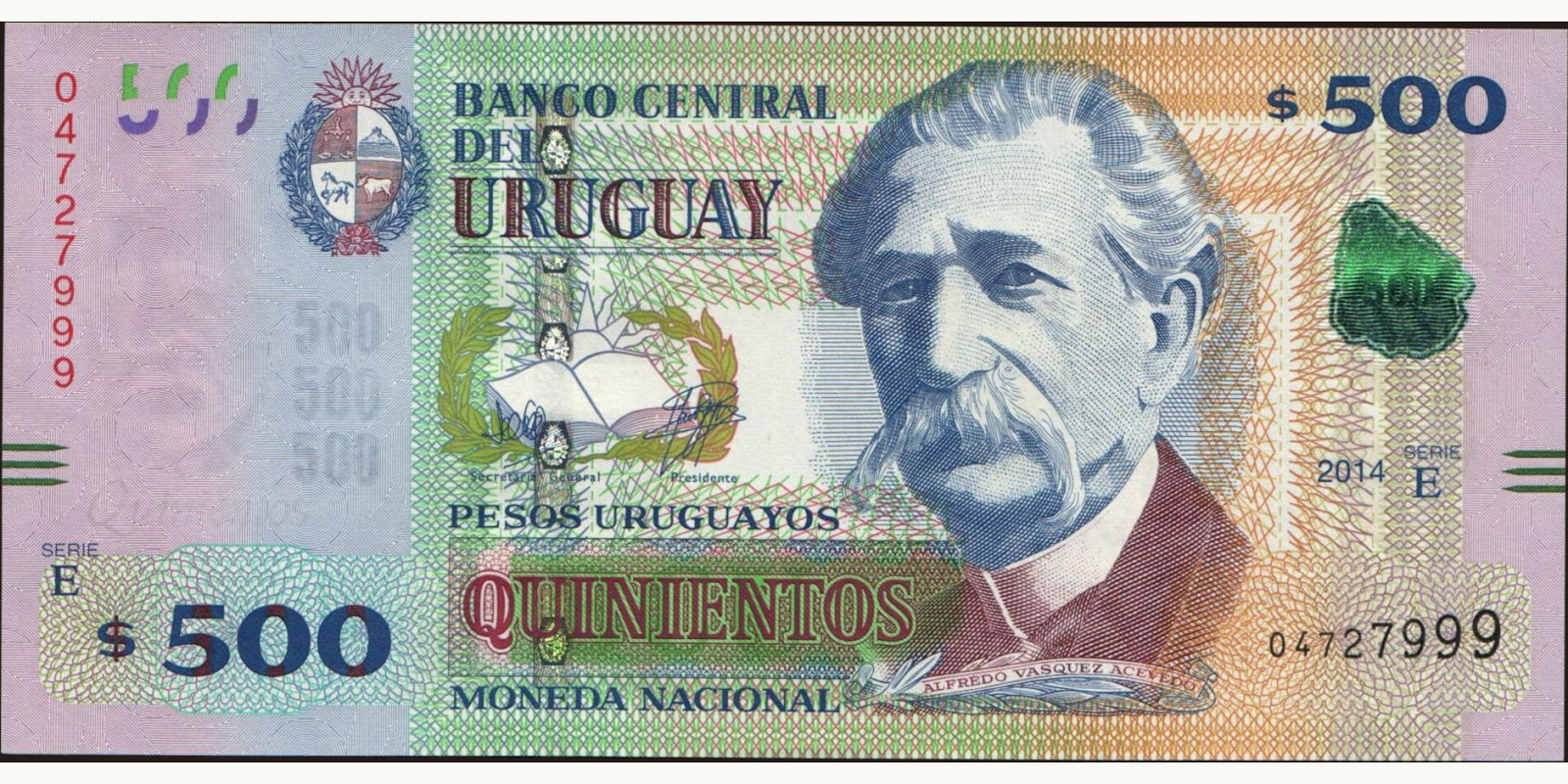 500 pesos Уругвай 2014 — Лицевая сторона