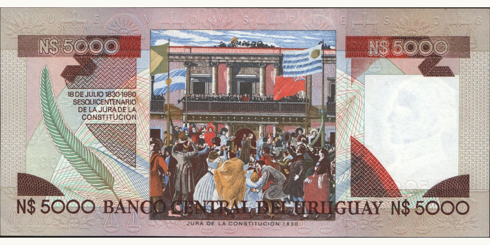 5000 pesos Uruguay 1983 — Back side