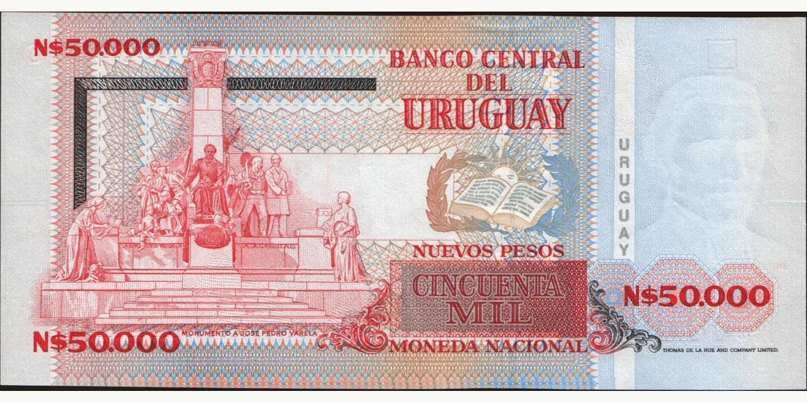 50000 pesos Uruguay 1991 — Back side