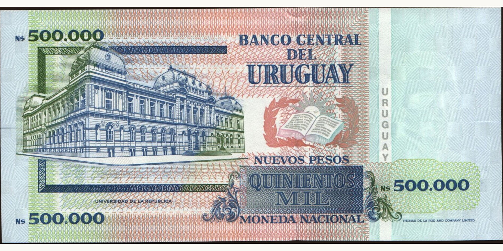 500000 pesos Уругвай 1992 — Оборотная сторона