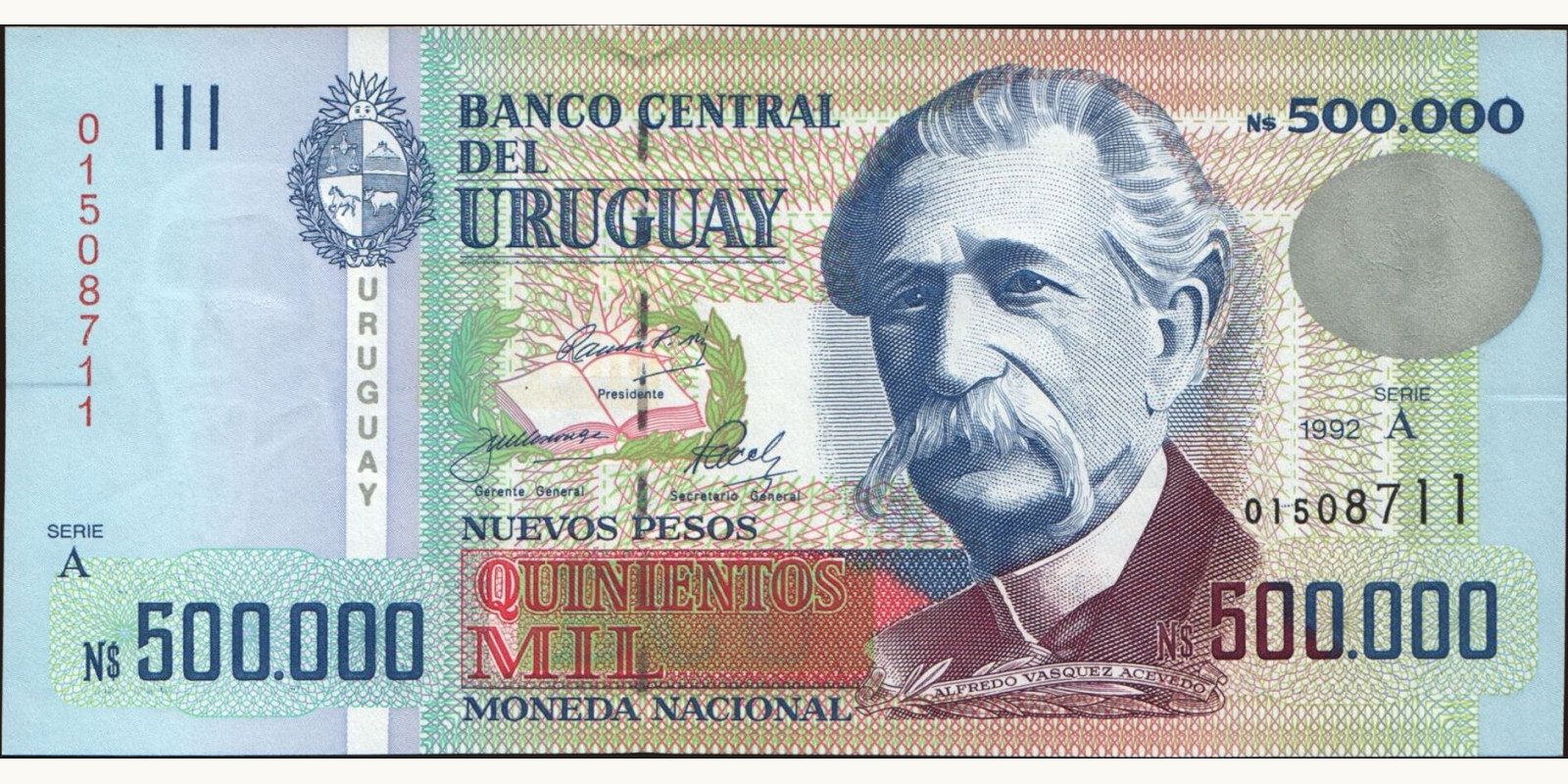500000 pesos Уругвай 1992 — Лицевая сторона