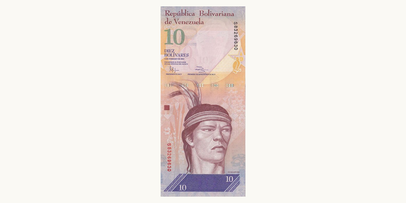 10 bolivars Venezuela 2011 — Front side