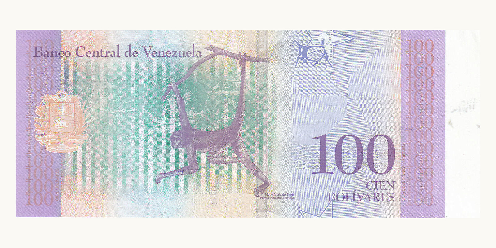 100 bolivars Венесуэла 2018 — Оборотная сторона