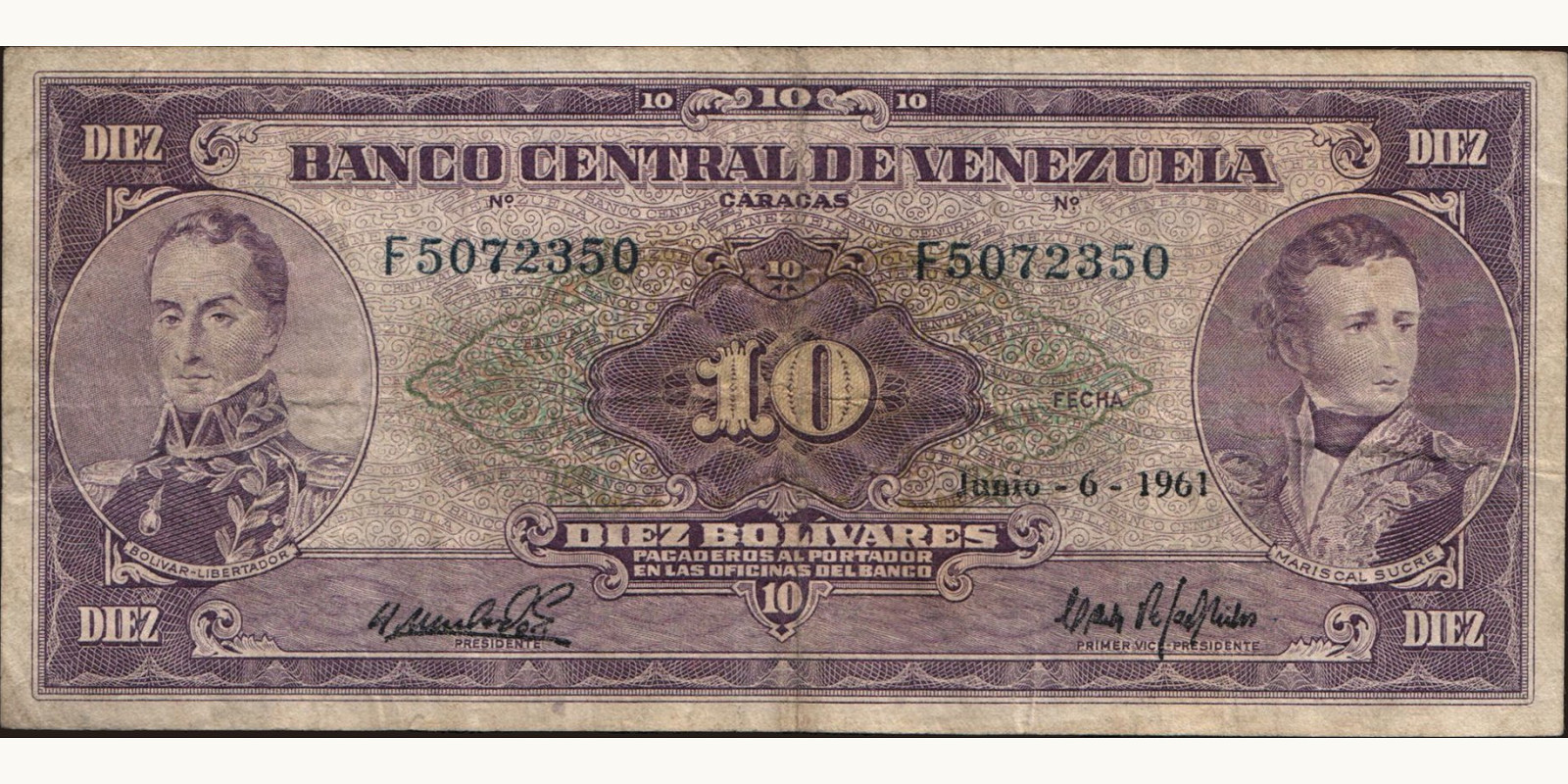 10 bolivars 1961
