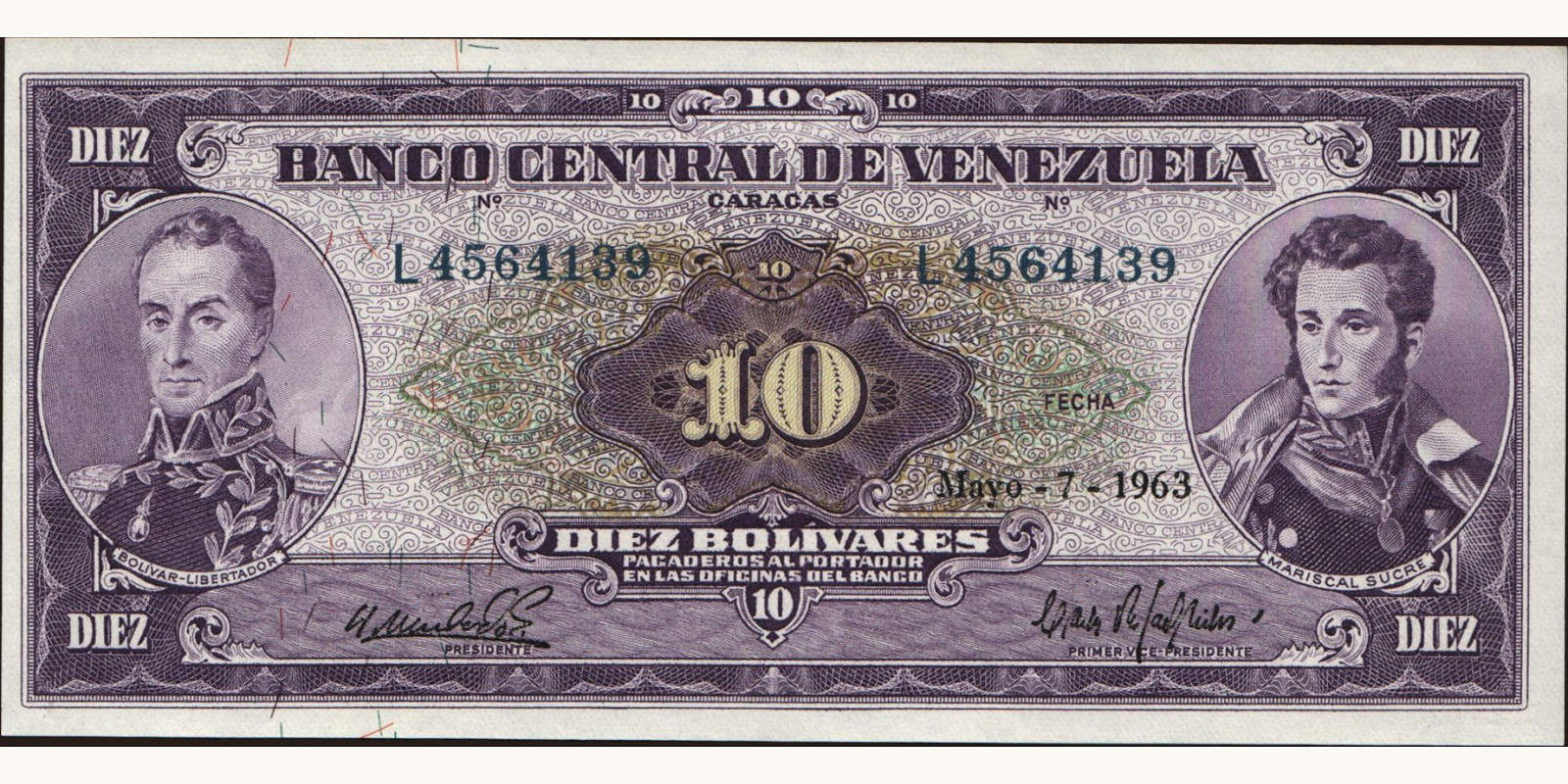 10 bolivars Venezuela 1963 — Front side