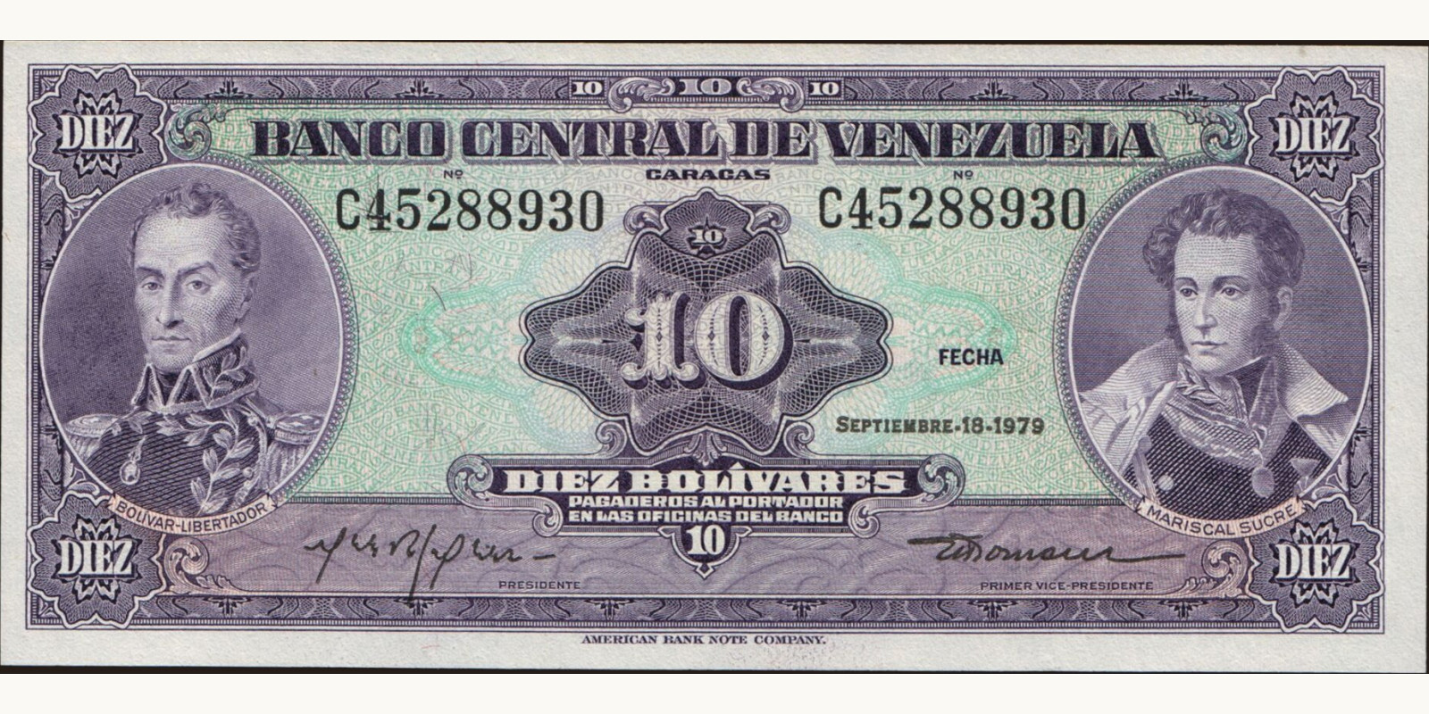 10 bolivars Venezuela 1979 — Front side